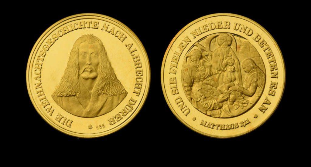 Zlatnik Isus Krist Matej 2:11 Albrecht Dürer zlatna medalja, poklon dar