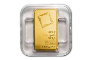 Kovana zlatna poluga 250 grama Valcambi u plastičnoj kutiji