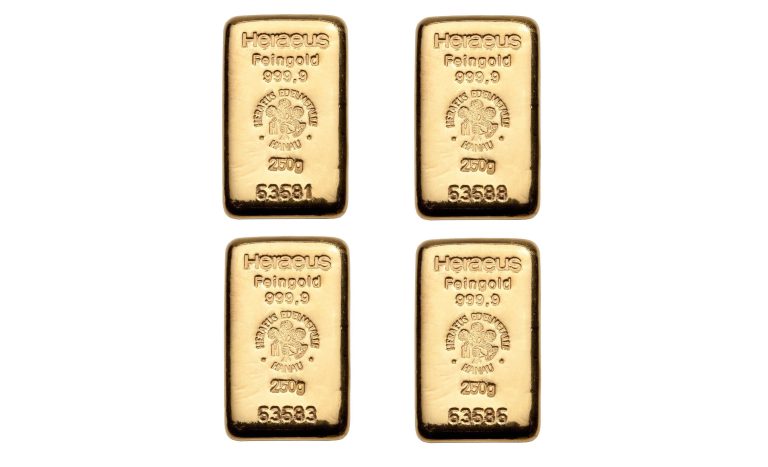 4 komada zlatne poluge 250 grama