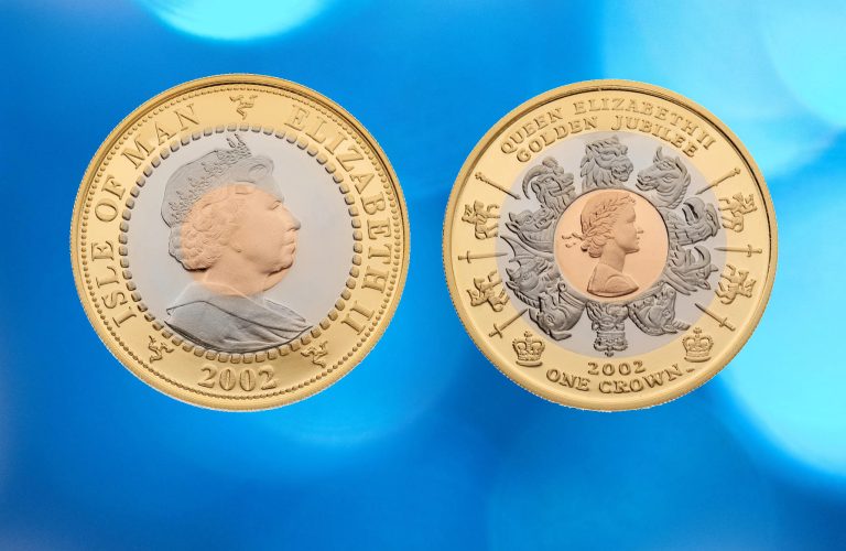 Trobojni zlatnik Elizabeth II Golden jubilee Isle of Man 2002