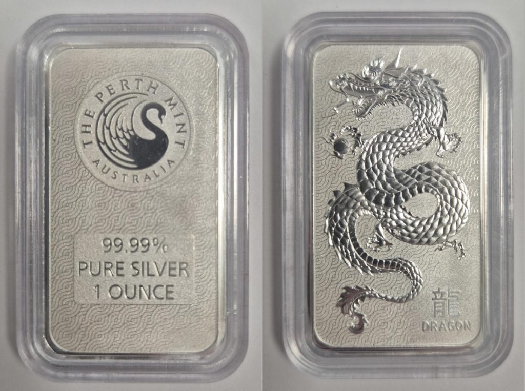 Srebrna poluga Kineska godina zmaja, Perth Mint, 1 oz, Australija