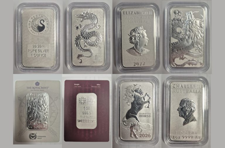 Srebrne poluge 1 oz Godina Zmaja, Godina Konja, Lori
