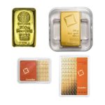 Četiri zlatne poluge u akciji: 250&nbsp;grama, 250&nbsp;grama kovana, te Combibar 50×1&nbsp;gram i 100×1&nbsp;gram