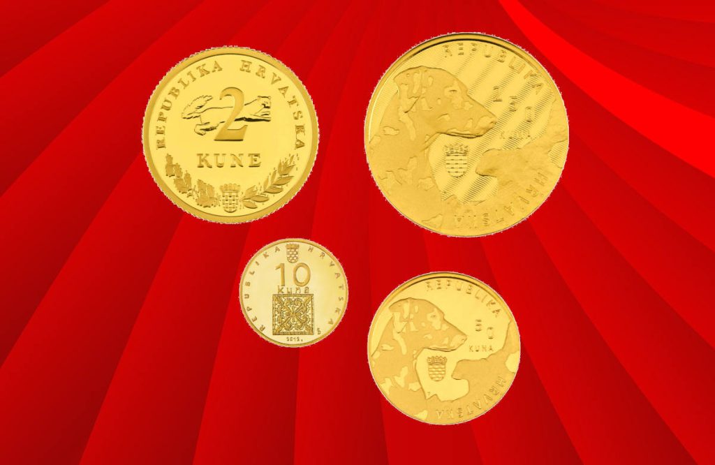 Iz privatnih kolekcija - zlatnici 2 kune Tunj, 10 kuna Čipkarstvo u Hrvatskoj, 250 kuna i 50 kuna Dalmatinski pas